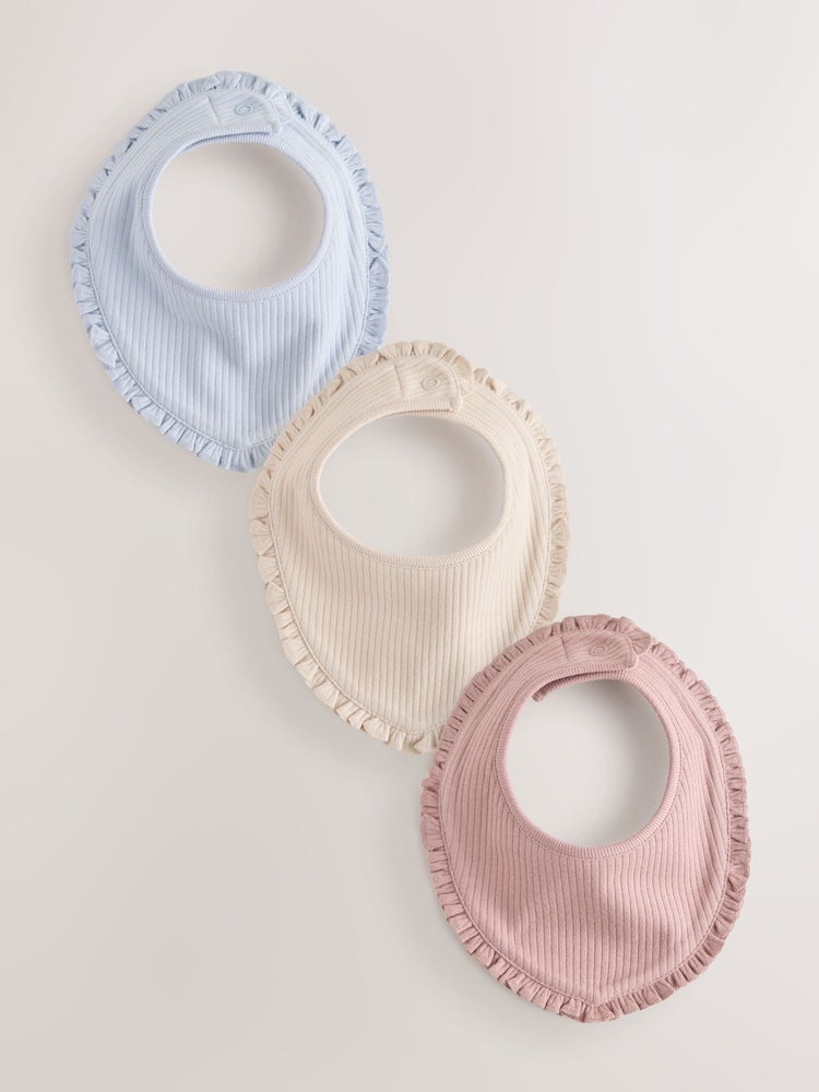 Pink/Blue Frill Dribble Bibs 3 Pack - Image 1 of 6 Pink/Blue Frill Dribble Bibs 3 Pack - Image 1 of 6