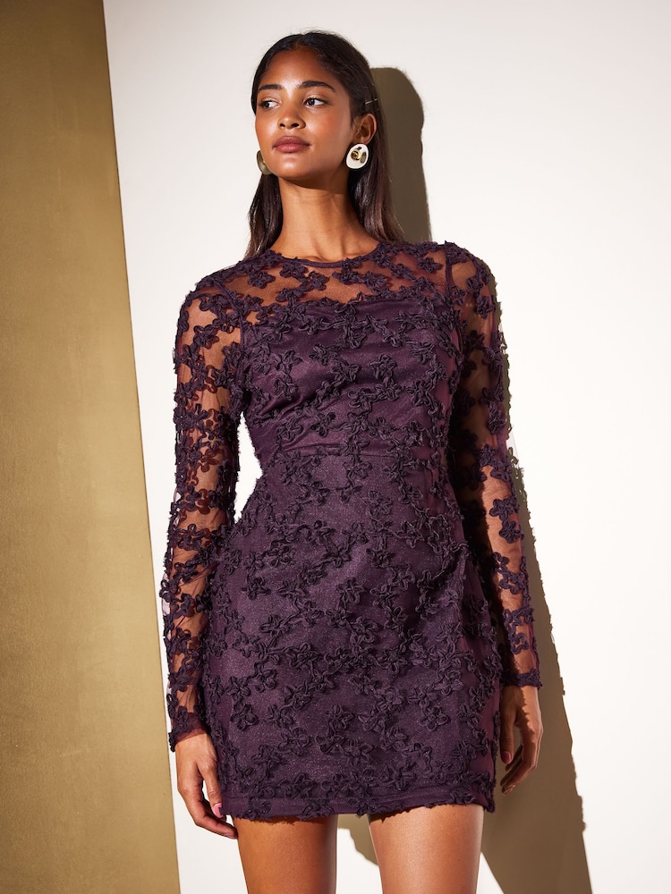 Burgunderrot - Friends Like These Lace Floral Long Sleeve Mini Dress - Bild 1 von 4