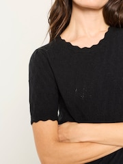 FatFace Fleur Black Pointelle Stitch Short Sleeve Top - Image 4 of 5