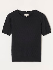 FatFace Fleur Black Pointelle Stitch Short Sleeve Top - Image 5 of 5