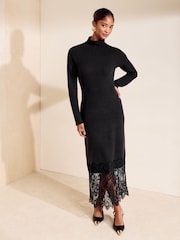 Friends Like These Black Cosy Long Sleeve Hardware Midi Dress - Image 2 of 6