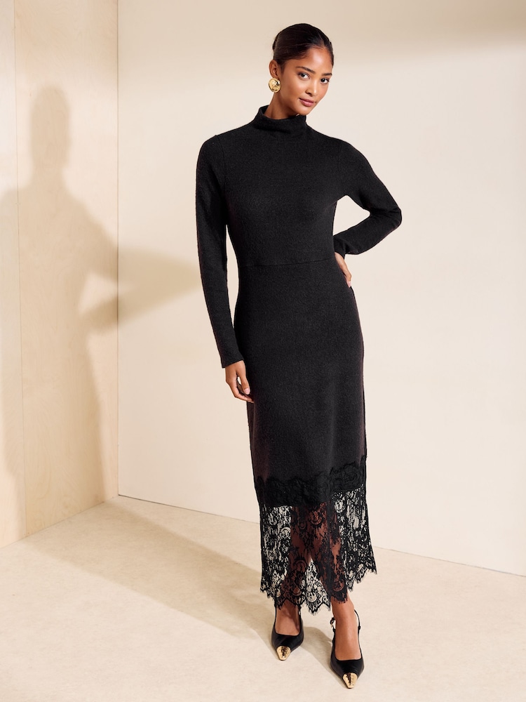 Friends Like These Black Cosy Long Sleeve Hardware Midi Dress - Image 2 of 6