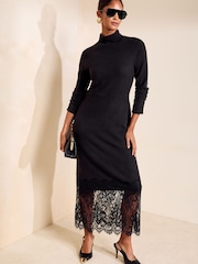 Friends Like These Black Cosy Long Sleeve Hardware Midi Dress - Image 5 of 6