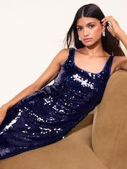 Friends Like These Cobalt Blue Scoop Neck Sequin Maxi Dress - Image 2 of 5