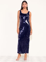 Friends Like These Cobalt Blue Scoop Neck Sequin Maxi Dress - Image 3 of 5