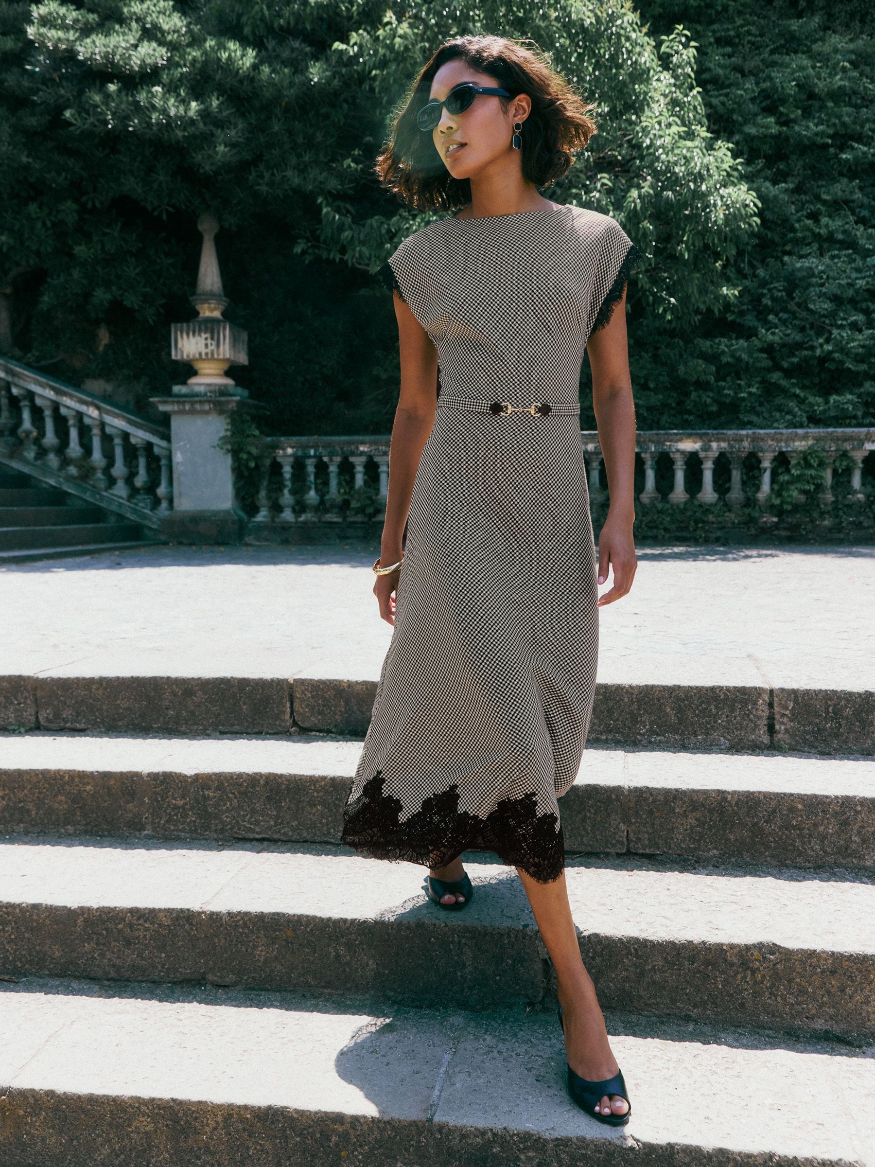 Buy Friends Like These Check Lace Trim Short Sleeve Midi Dress