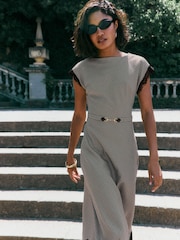 Friends Like These Check Lace Trim Short Sleeve Midi Dress - Image 2 of 5