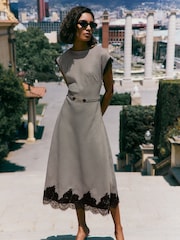 Friends Like These Check Lace Trim Short Sleeve Midi Dress - Image 3 of 5