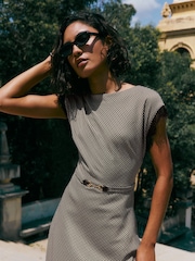 Friends Like These Check Lace Trim Short Sleeve Midi Dress - Image 4 of 5