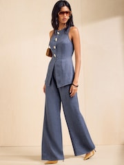 Friends Like These Navy Button Detail Peplum Hem Waistcoat Jumpsuit - Image 3 of 5