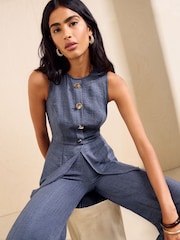 Friends Like These Navy Button Detail Peplum Hem Waistcoat Jumpsuit - Image 4 of 5