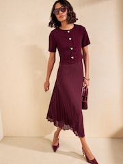 Berenjena morada - Friends Like These Vestido midi plisado de manga corta 2 en 1 - Imagen 1 de 5