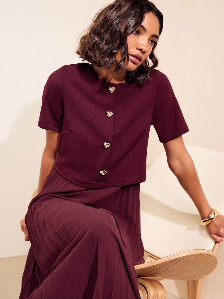 Berenjena morada - Friends Like These Vestido midi plisado de manga corta 2 en 1 - Imagen 2 de 5 Berenjena morada - Friends Like These Vestido midi plisado de manga corta 2 en 1 - Imagen 2 de 5