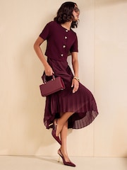 Berenjena morada - Friends Like These Vestido midi plisado de manga corta 2 en 1 - Imagen 3 de 5