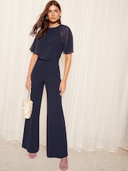Friends Like These Navy Tall Chiffon Flutter Sleeve Jumpsuit - Image 3 of 4
