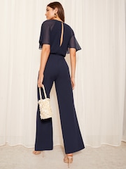 Friends Like These Navy Tall Chiffon Flutter Sleeve Jumpsuit - Image 4 of 4
