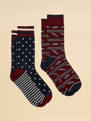 Joules Men's Kingsbury Burgundy Fish Socks 2 Pack (size 7-12) - Image 1 of 3