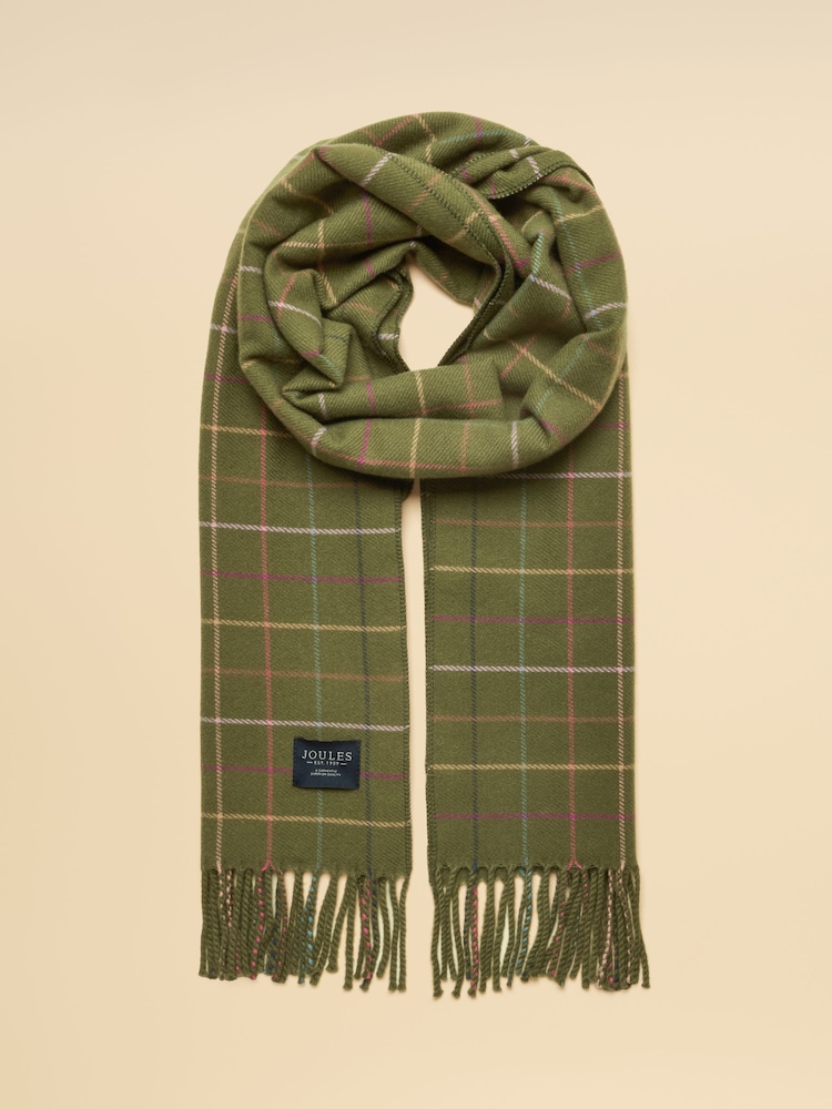 Joules Langtree Khaki Check Scarf - Image 1 of 7