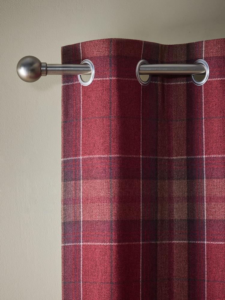 Red Brushed Check Super Thermal Eyelet Curtains - Image 1 of 6 Red Brushed Check Super Thermal Eyelet Curtains - Image 1 of 6