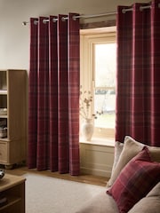 Red Brushed Check Super Thermal Eyelet Curtains - Image 2 of 6
