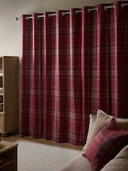 Red Brushed Check Super Thermal Eyelet Curtains - Image 3 of 6