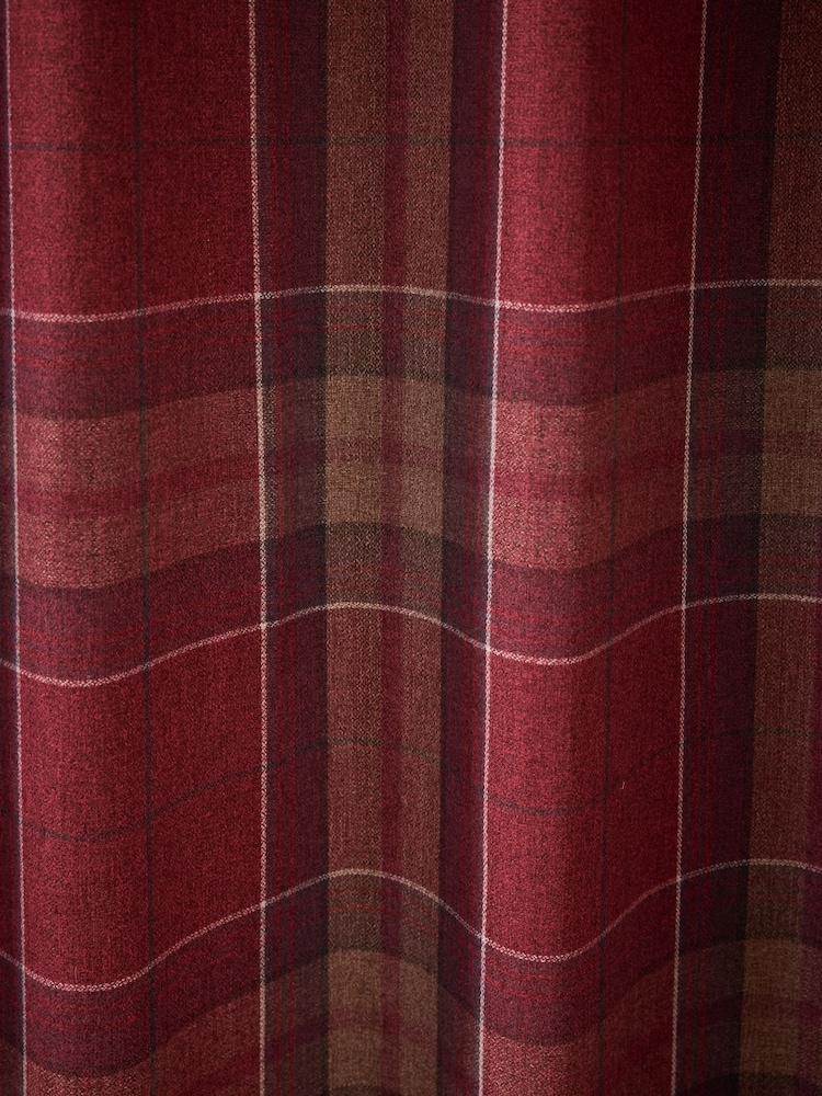 Red Brushed Check Super Thermal Eyelet Curtains - Image 6 of 6 Red Brushed Check Super Thermal Eyelet Curtains - Image 6 of 6