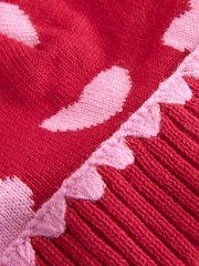 Red/Pink Heart Knitted - Double Pom Baby Beanie - 圖片 4，共 5