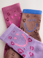 Purple and Red Cotton Rich Cushioned Sole Ankle Socks 3 Pack - Image 2 of 3