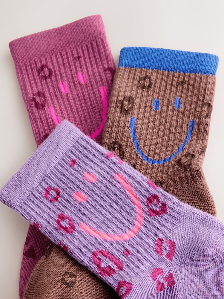 Purple and Red Cotton Rich Cushioned Sole Ankle Socks 3 Pack - Image 2 of 3