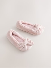 Pink Standard Fit (F) Velour Ballet Bow Slippers - Image 1 of 5