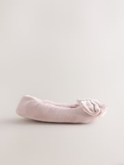 Pink Standard Fit (F) Velour Ballet Bow Slippers - Image 2 of 5