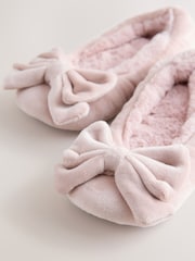 Pink Standard Fit (F) Velour Ballet Bow Slippers - Image 3 of 5