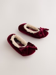 Burgundy Red Standard Fit (F) Velour Ballet Bow Slippers - Image 1 of 5
