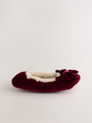 Burgundy Red Standard Fit (F) Velour Ballet Bow Slippers - Image 2 of 5