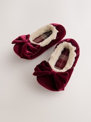 Burgundy Red Standard Fit (F) Velour Ballet Bow Slippers - Image 5 of 5