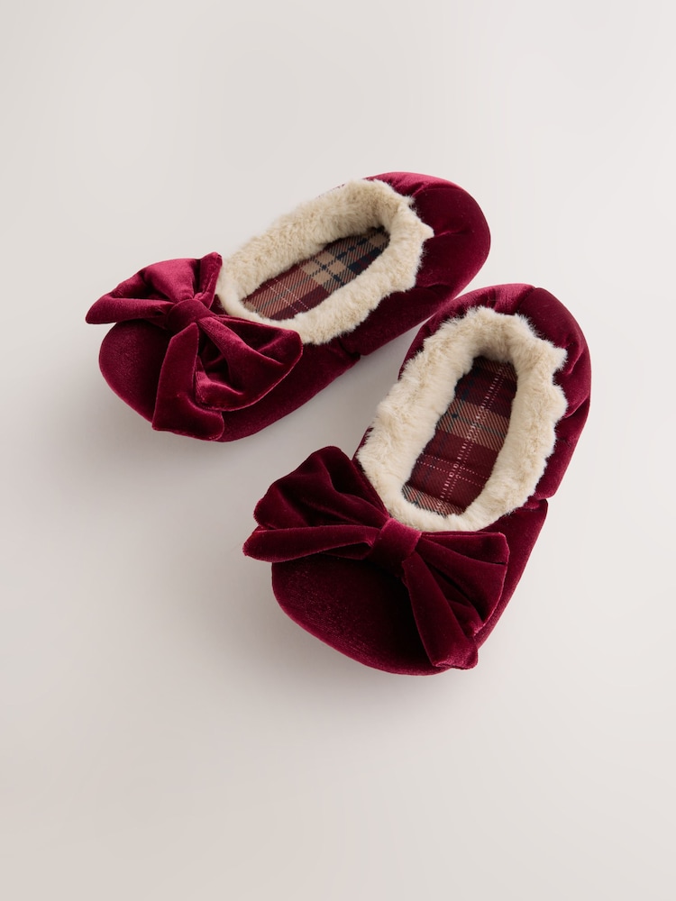 Burgundy Red Standard Fit (F) Velour Ballet Bow Slippers - Image 5 of 5 Burgundy Red Standard Fit (F) Velour Ballet Bow Slippers - Image 5 of 5