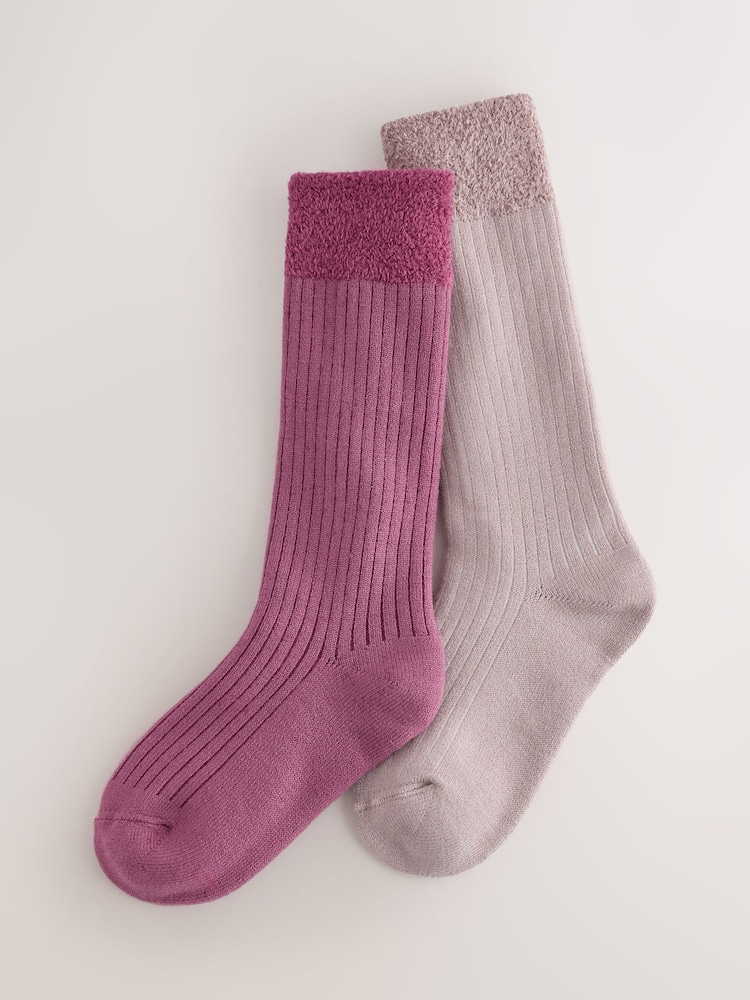 Berry Pink Rib Welly Socks 2 Pack - Image 1 of 4 Berry Pink Rib Welly Socks 2 Pack - Image 1 of 4