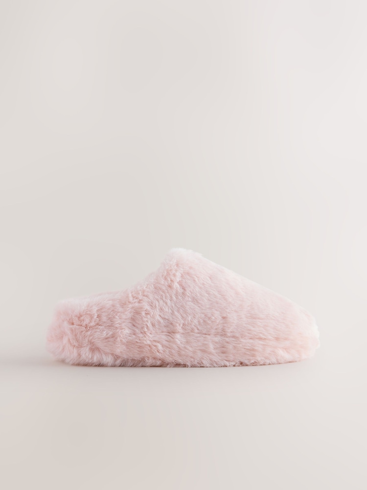 Pink Faux Fur Mule Slippers - Image 2 of 5 Pink Faux Fur Mule Slippers - Image 2 of 5