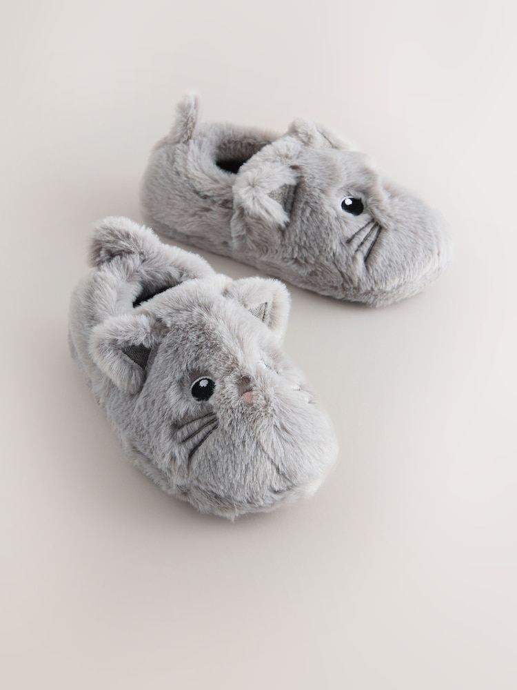 Grey Cat Character Mule Slippers - Image 1 of 5