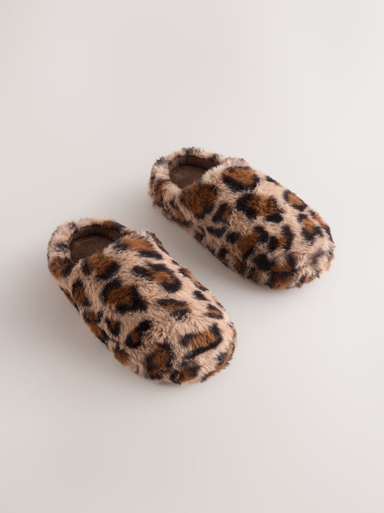 Leopard Print Faux Fur Mule Slippers - Image 1 of 5