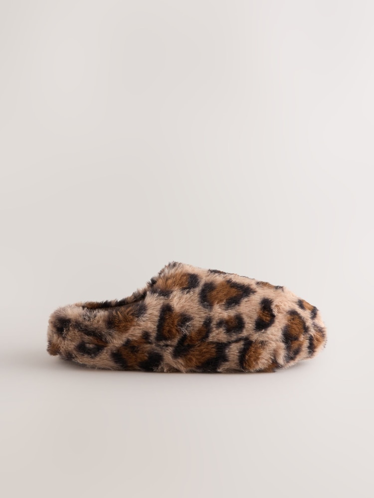 Leopard Print Faux Fur Mule Slippers - Image 2 of 5