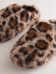 Leopard Print Faux Fur Mule Slippers - Image 3 of 5