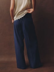 Laura Ashley Navy Velvet Wide Leg Trousers - Image 2 of 4