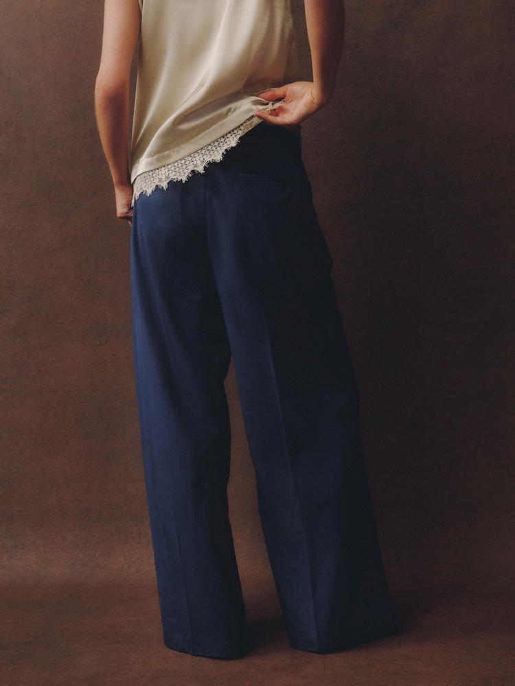Laura Ashley Navy Velvet Wide Leg Trousers - Image 2 of 4 Laura Ashley Navy Velvet Wide Leg Trousers - Image 2 of 4