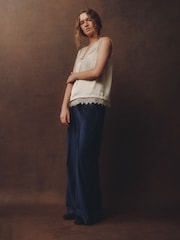 Laura Ashley Navy Velvet Wide Leg Trousers - Image 3 of 4