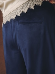 Laura Ashley Navy Velvet Wide Leg Trousers - Image 4 of 4