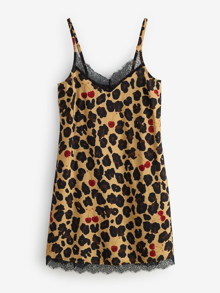 Never Fully Dressed Cherry Leopard Viscose Nylon Lace Slip Dress - Image 1 of 8 Never Fully Dressed Cherry Leopard Viscose Nylon Lace Slip Dress - Image 1 of 8
