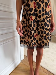 Never Fully Dressed Cherry Leopard Viscose Nylon Lace Slip Dress - Image 5 of 8
