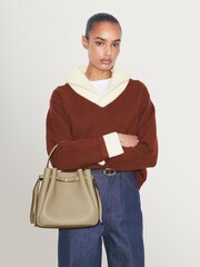 Tory Burch Soft Cement Romy Pebbled Bucket Bag - Image 3 of 6