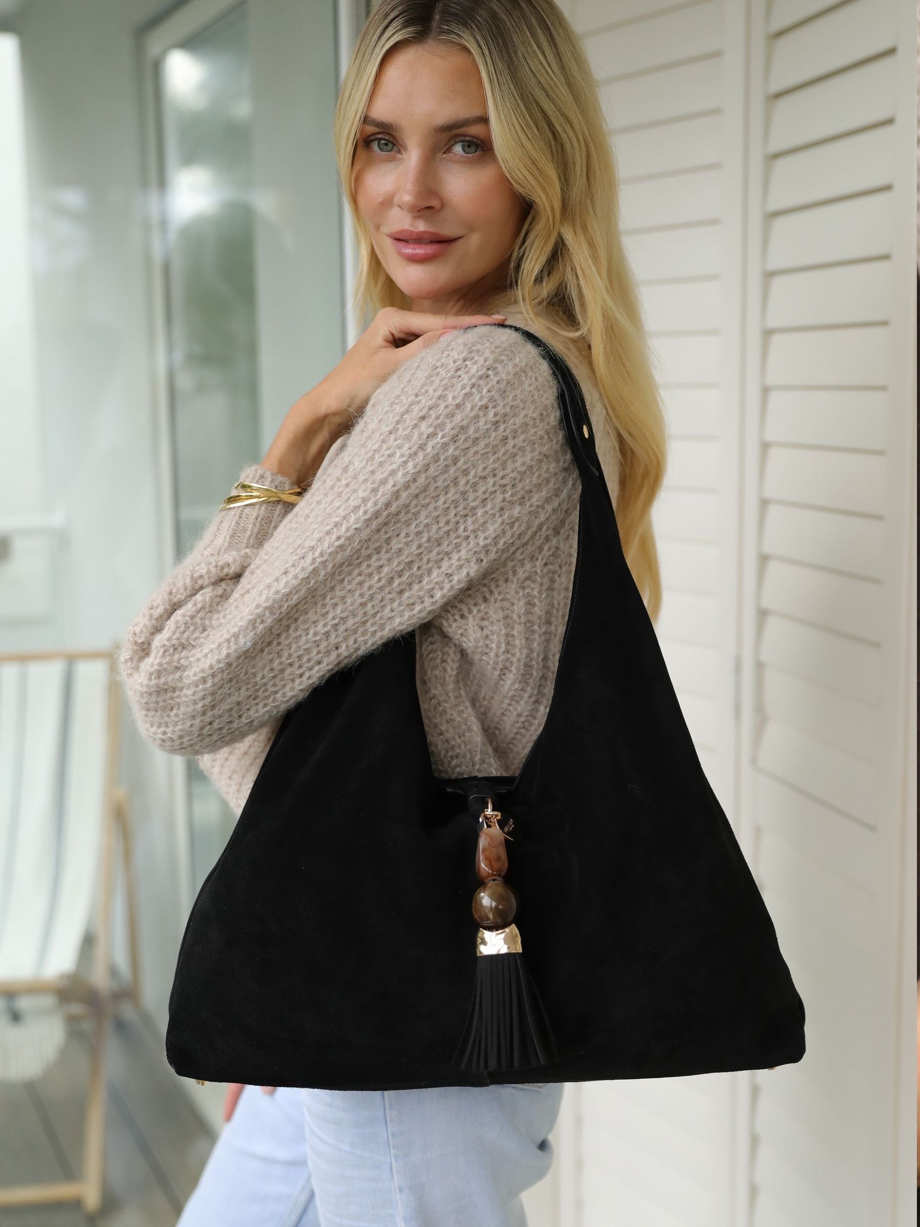 Luella Grey Women's Black Pandora Cowhide Hobo Bag